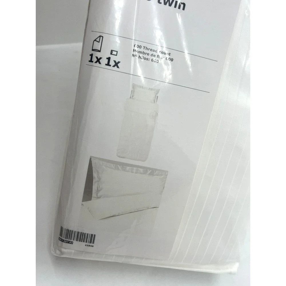 New Ikea Hastskrappa Twin Duvet cover and pillowcase, white 600 Thread count